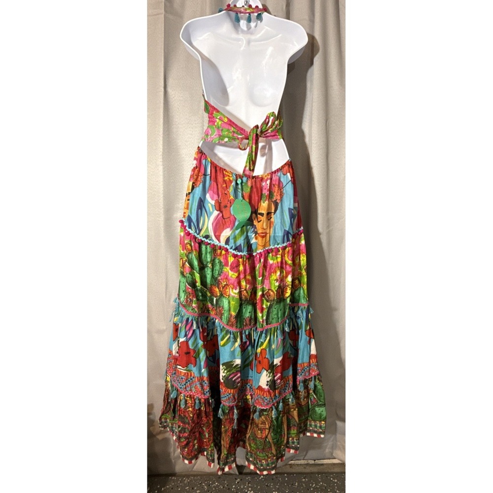NWT Antica Sartoria Giacomo Cinque Frida Kahlo Boho Maxi Dress Halter Open Back - Picture 5 of 9